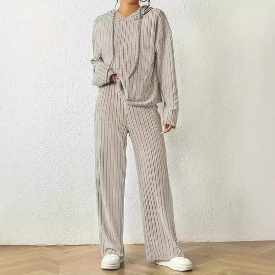 Damen lässiges Strickset mit weichem Hoodie und weiten Hosen R&B