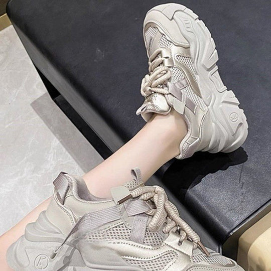 Damen Trendige Chunky Sneakers mit dämpfender Sohle und atmungsaktiver Netzoberfläche R&B