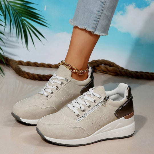 Damen Sportliche Sneakers mit atmungsaktivem Obermaterial und Reißverschluss R&B