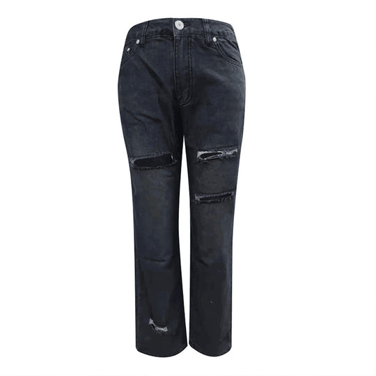 Damen High-Waist Ripped Jeans mit fransigen Details