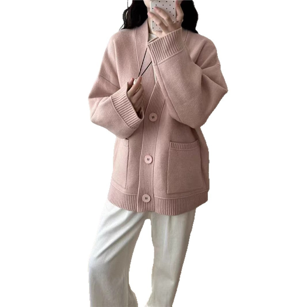Damen Großer Strickcardigan mit tiefem V-Ausschnitt und praktischen Taschen R&B