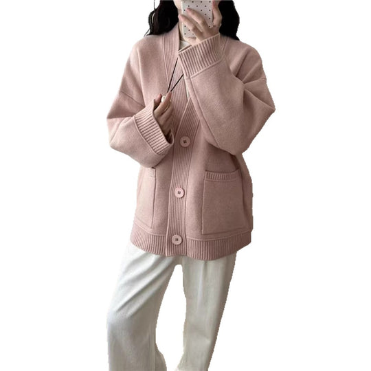 Damen Großer Strickcardigan mit tiefem V-Ausschnitt und praktischen Taschen R&B