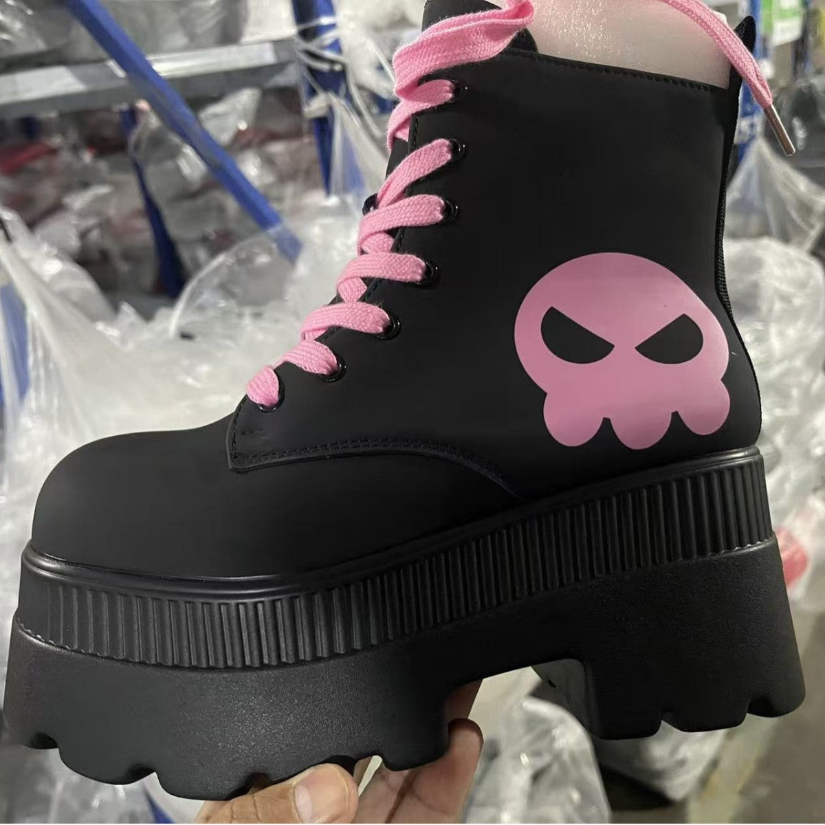 Damen Chunky Combat Boots mit lässigem Totenkopf-Design R&B