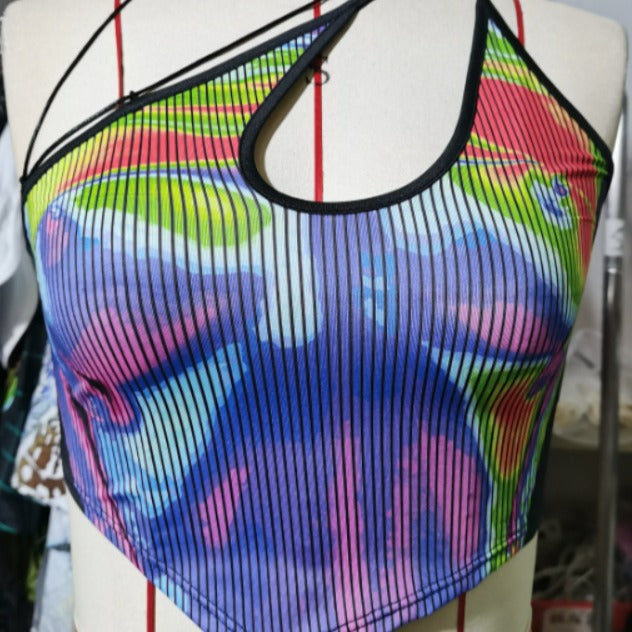 Damen Sportliches Crop-Top mit kreativem Farbdesign R&B