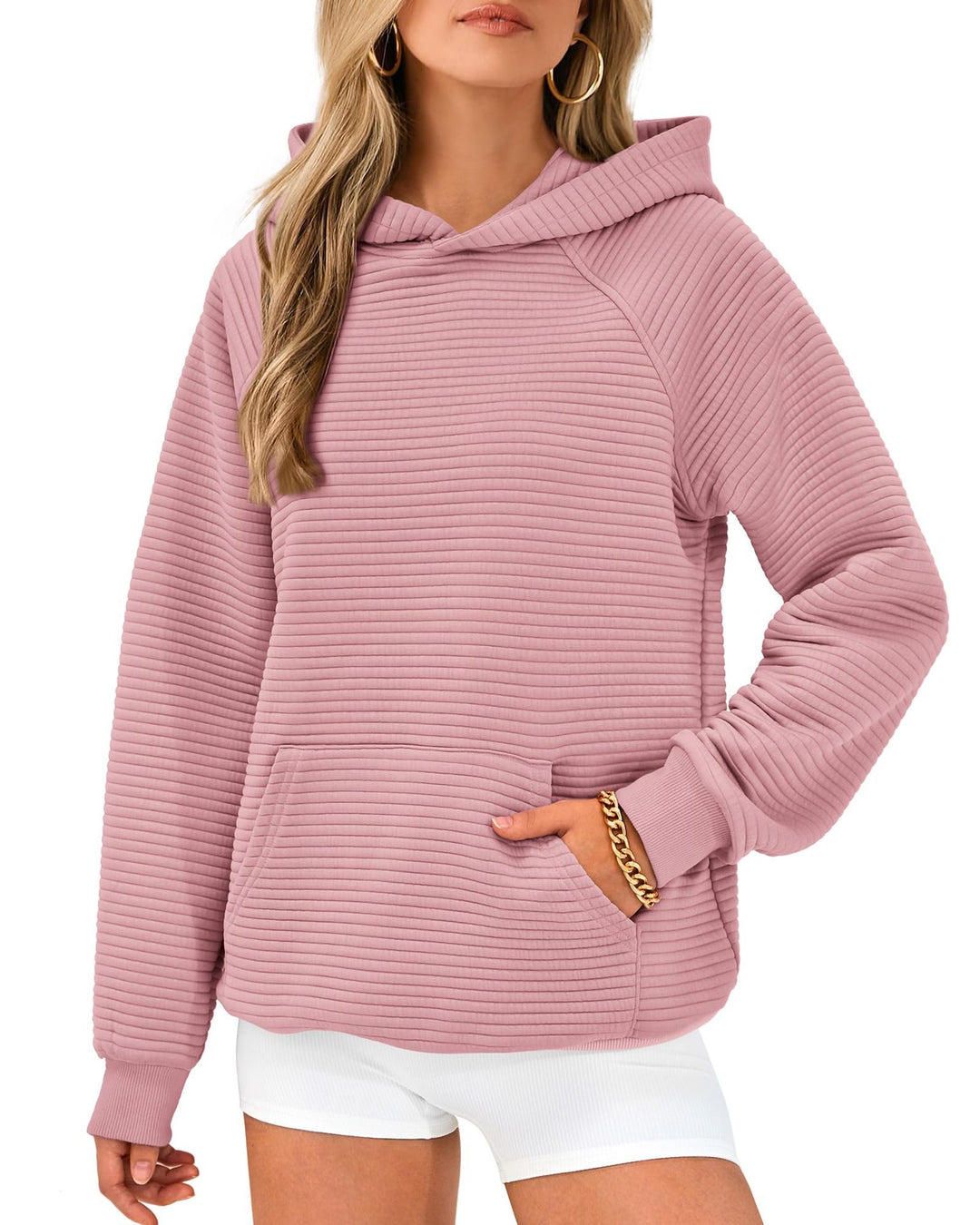 Damen modischer Kapuzenpullover mit strukturiertem Oberflächenmuster R&B