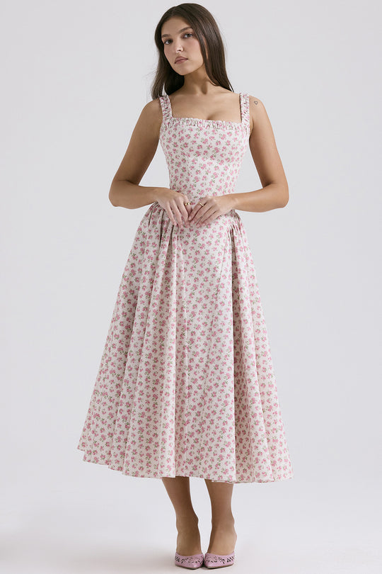 Damen Midi-Kleid mit floralem Muster und angeschnittenem Rock R&B
