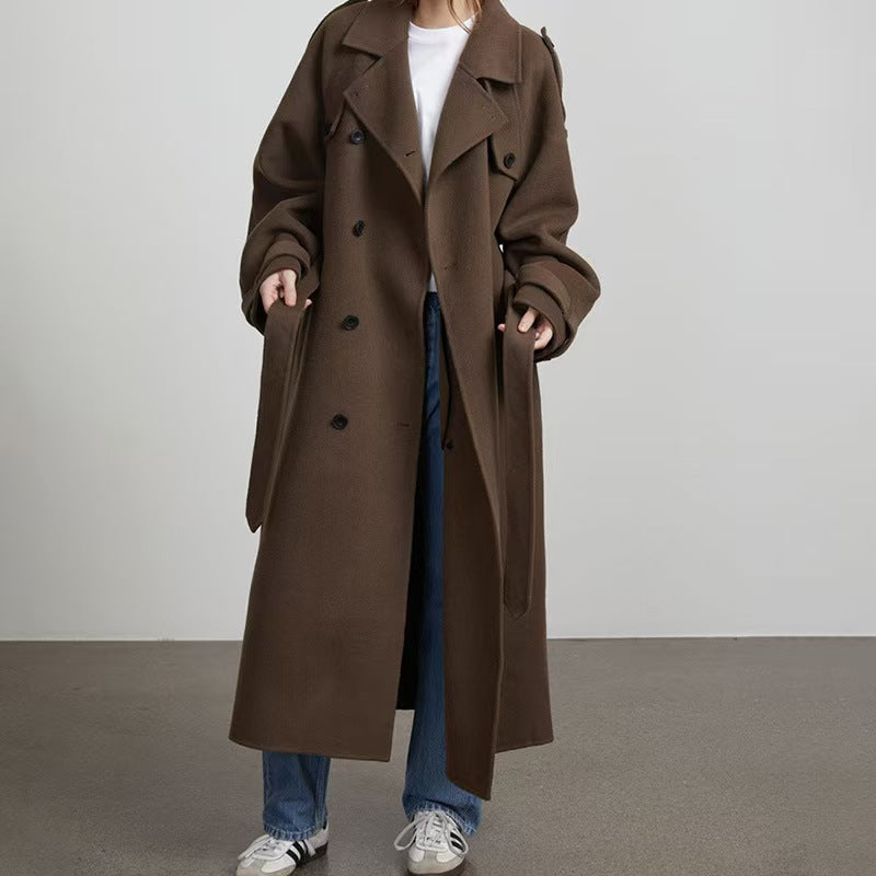 Damen eleganter und stylischer Trenchcoat mit taillierbarem Gürtel R&B