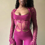 Damen Trendiger Strickanzug mit tiefem V-Ausschnitt und cut-out Design R&B