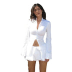Damen Elegantes und figurbetontes Oberteil mit Reißverschluss und weitem Ärmel R&B