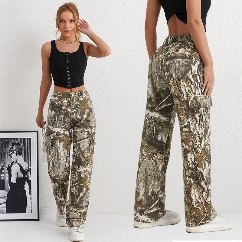 Damen Cargohose im modischen Camouflage-Design mit seitlichen Taschen und elastischem Bund R&B