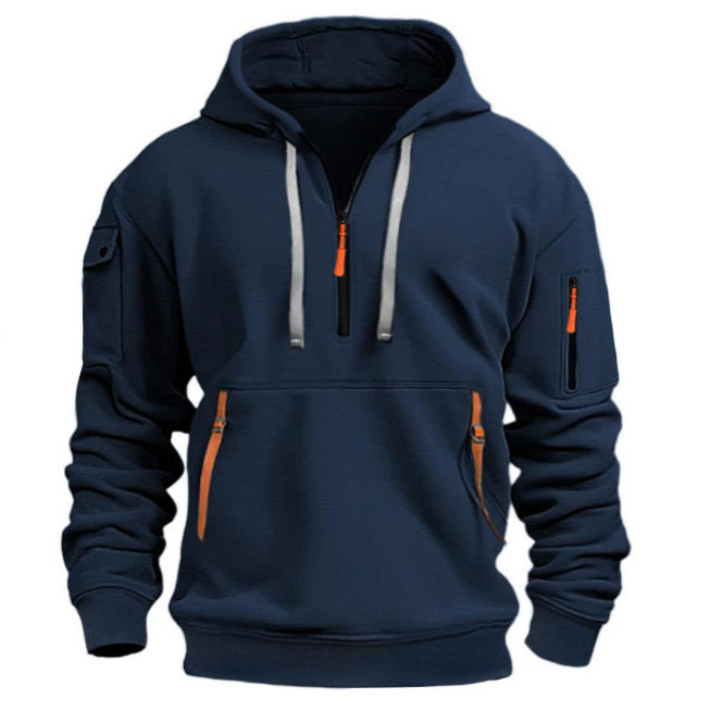 Herren Praktischer Kapuzenpullover mit seitlichem Reißverschluss und vielseitigen Taschen R&B