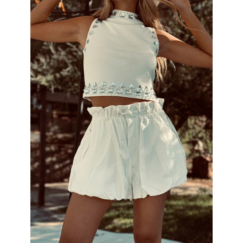 Damen modische Shorts mit elastischem Bund und dekorativem Rüschensaum R&B