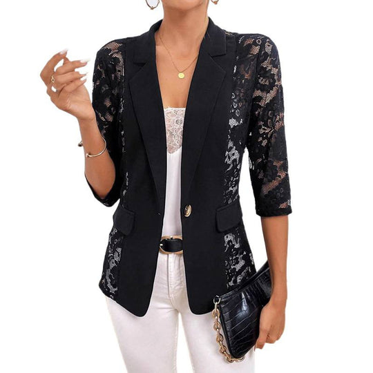 Damen Eleganter Blazer mit transparenten Spitzeinsätzen R&B