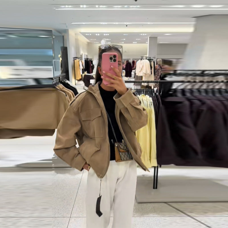 Damen Lässige Wildlederjacke mit praktischen Taschen und modernem Schnitt R&B