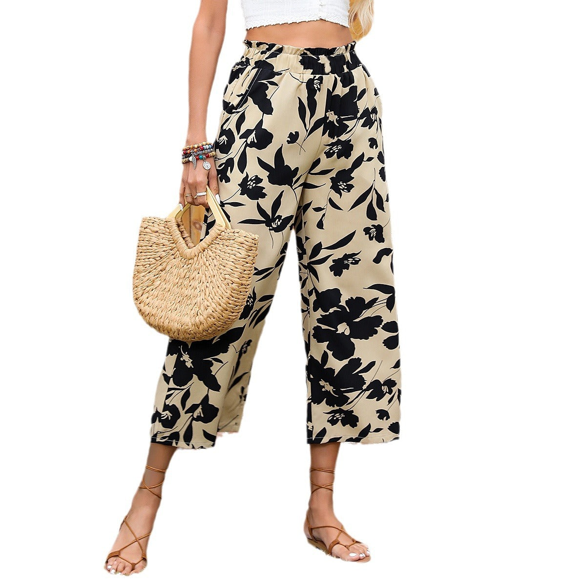 Damen Stylische, weite Blumenhose R&B