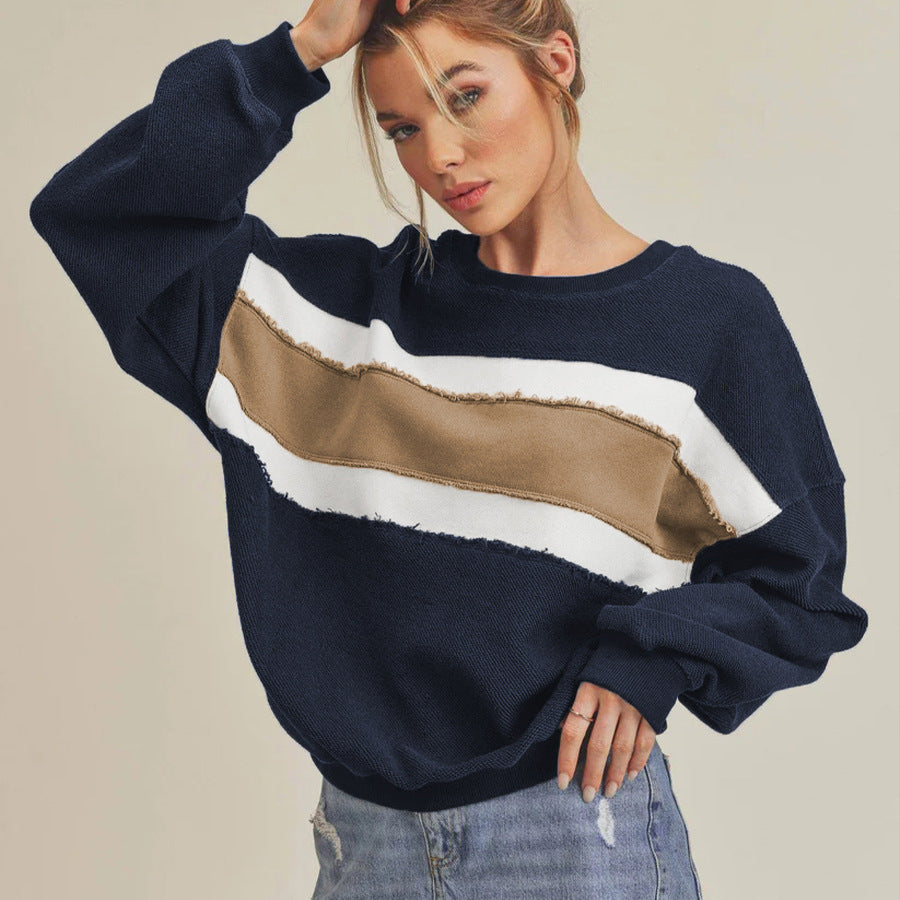 Damen Kuscheliger Oversized Pullover mit Streifen R&B