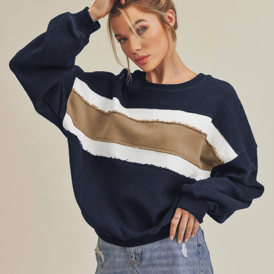 Damen Kuscheliger Oversized Pullover mit Streifen R&B