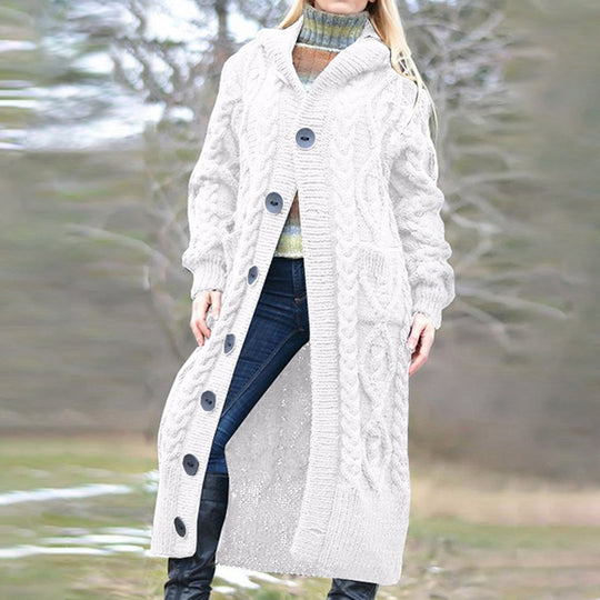 Damen Strickmantel mit Kapuze und Kabelmuster R&B