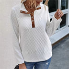 Damen Stepp-Pullover mit kontrastierendem Kragen und Knopfdetail R&B
