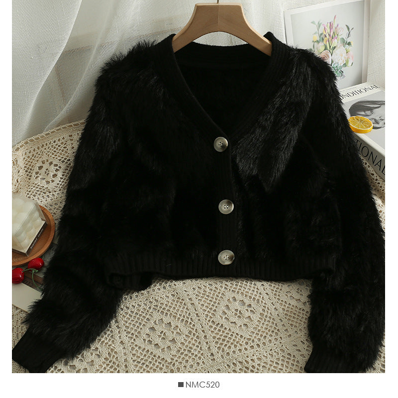 Damen Kuscheliger Cropped Cardigan mit Knopfleiste und weichem Teddy-Fell R&B