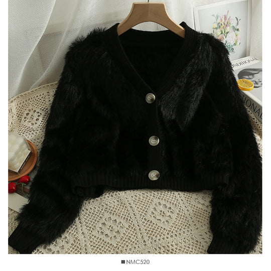 Damen Kuscheliger Cropped Cardigan mit Knopfleiste und weichem Teddy-Fell R&B