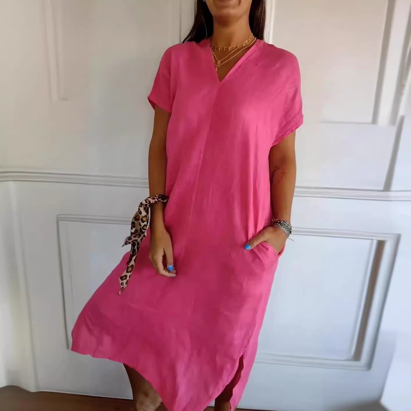 Damen luftiges Leinenkleid mit praktischen Seitentaschen R&B