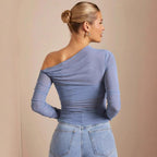 Damen Asymmetrischer Body mit Raffungen und langen Ärmeln R&B