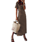 Damen Maxikleid mit tiefem Seitenschlitz und modischem Streifenmuster R&B