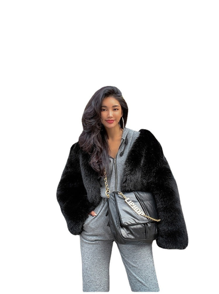 Damen Oversized Plüschjacke mit langen Ärmeln R&B