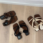 Damen elegante Zehentrenner-Pantoletten mit verstellbarem Riemen und rutschfester Sohle R&B