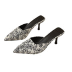 Damen elegante Slingback-Pantoletten mit modischem Blumenmuster und schickem Absatz