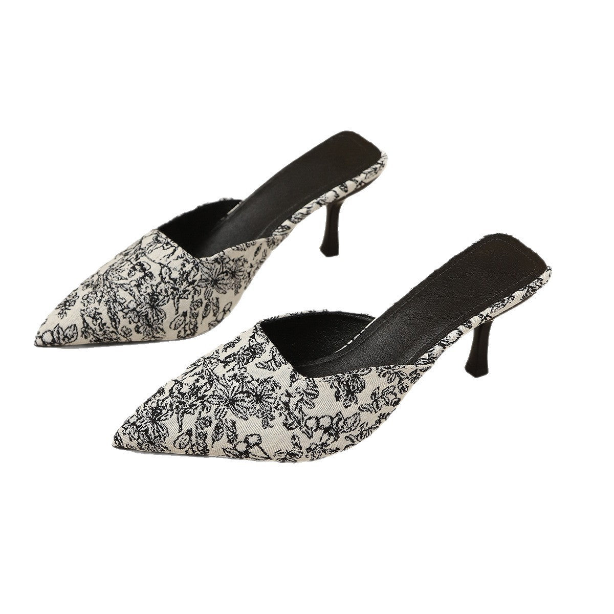Damen elegante Slingback-Pantoletten mit modischem Blumenmuster und schickem Absatz