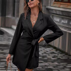 Damen Wickelkleid mit elegantem Kragen und praktischen Taschen R&B