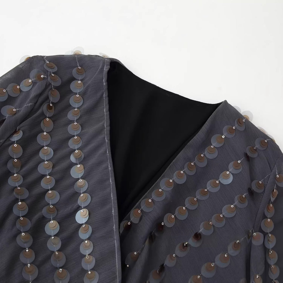 Damen Glamouröses Body mit glitzernden Pailletten und Wickeldesign R&B