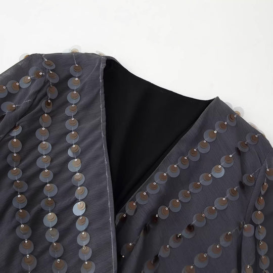Damen Glamouröses Body mit glitzernden Pailletten und Wickeldesign R&B