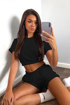 Damen Sportliches Lounge-Set mit verkürztem Oberteil und bequemen Shorts R&B