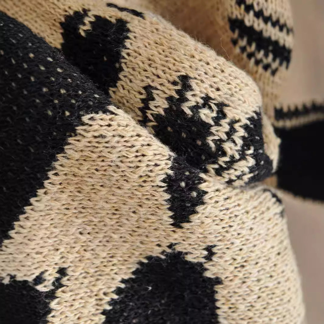 Damen Grobstrick-Cardigan mit modischem Leopardenmuster und praktischen Taschen R&B
