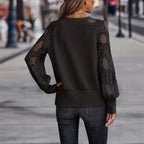 Damen V-Ausschnitt Pullover mit Spitzen-Details R&B
