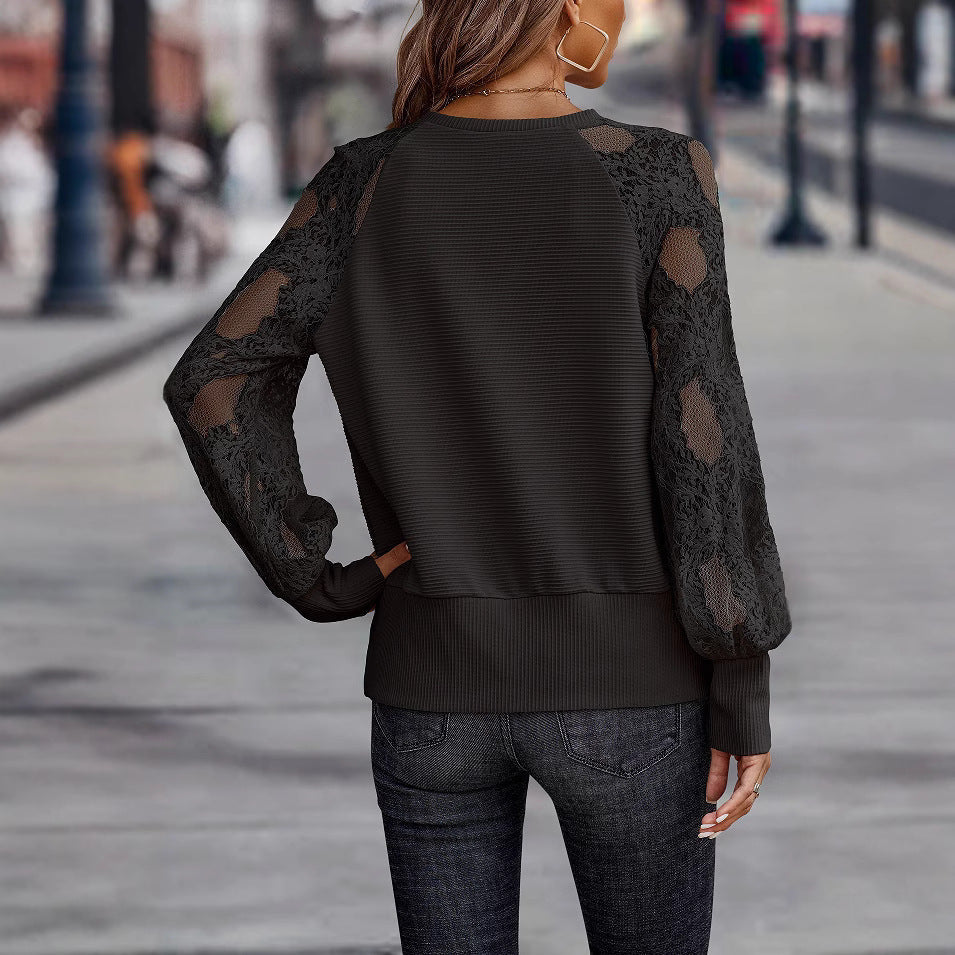 Damen V-Ausschnitt Pullover mit Spitzen-Details R&B