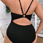 Damen Einteiler Badeanzug mit raffiniertem Rippenmuster R&B