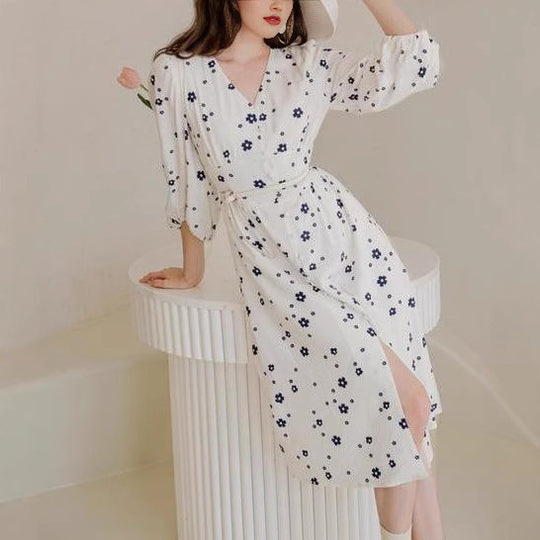 Damen Maxikleid mit floralem Muster und eleganten Puffärmeln R&B