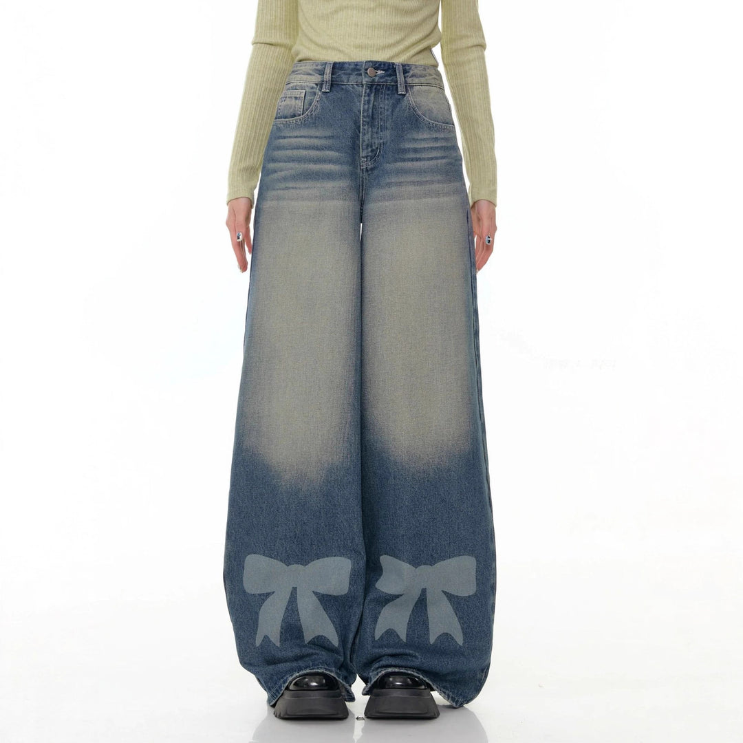 Damen Weite Denim-Hose mit aufregenden Schleifendetails R&B