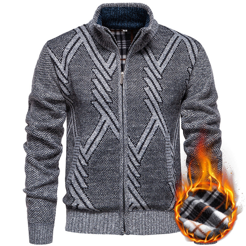 Herren sportliche Strickjacke mit modernem Zopfmuster R&B
