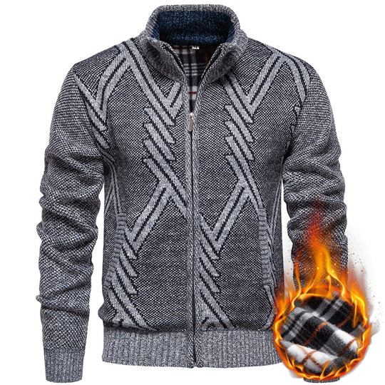 Herren sportliche Strickjacke mit modernem Zopfmuster R&B