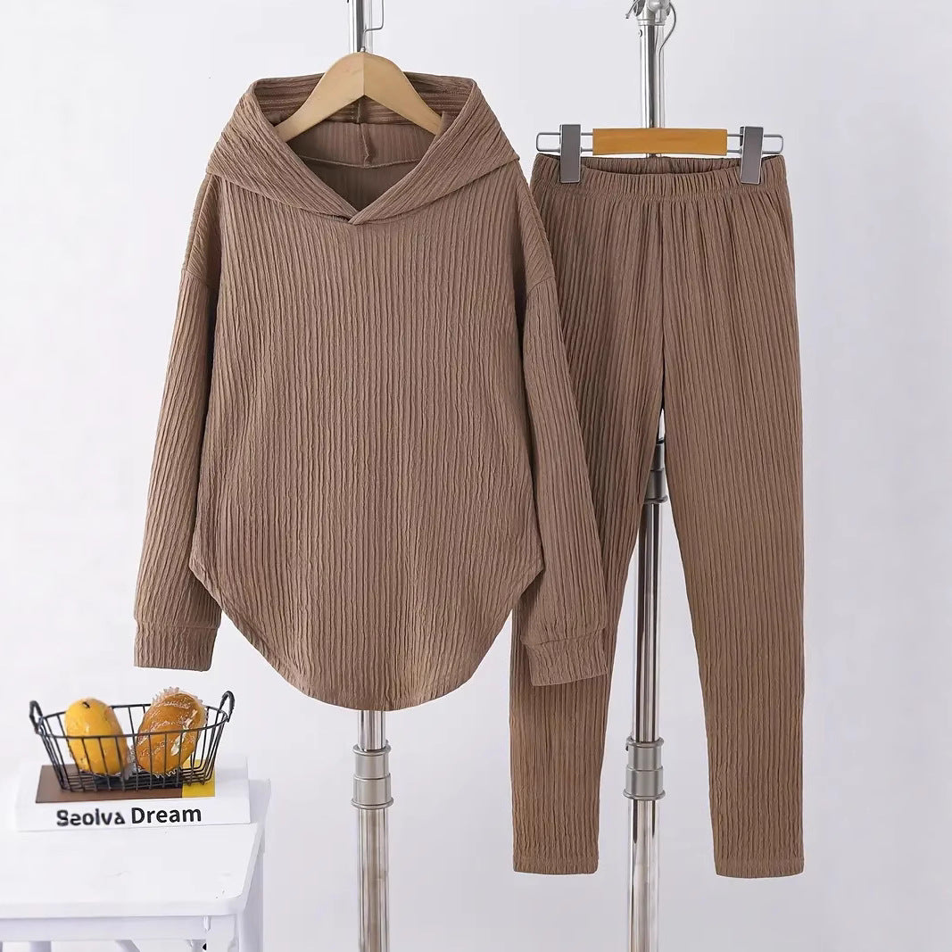 Damen lässiger Sweat-Pulli und -Hose Set mit strukturiertem Design R&B