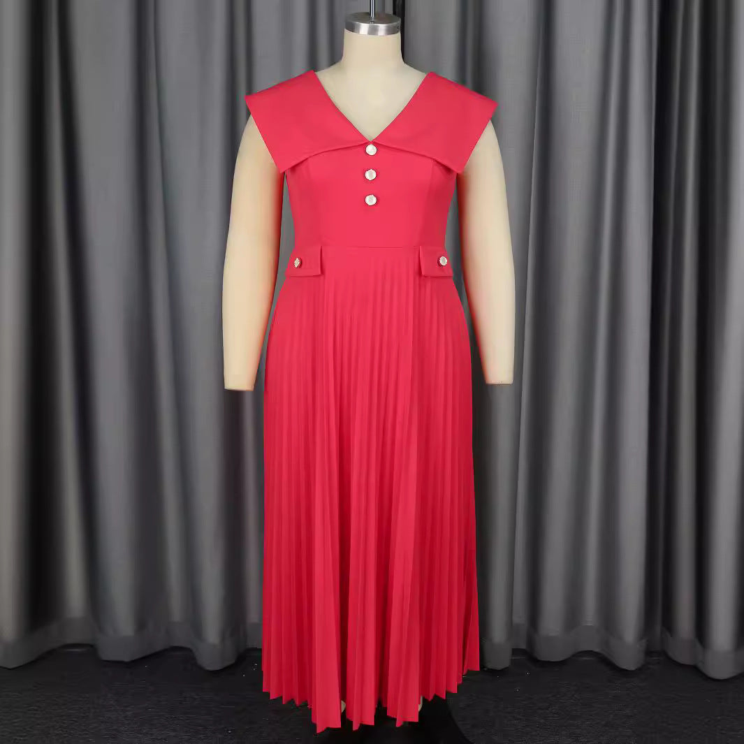 Damen plissiertes Maxikleid mit eleganten Knopfdetails R&B