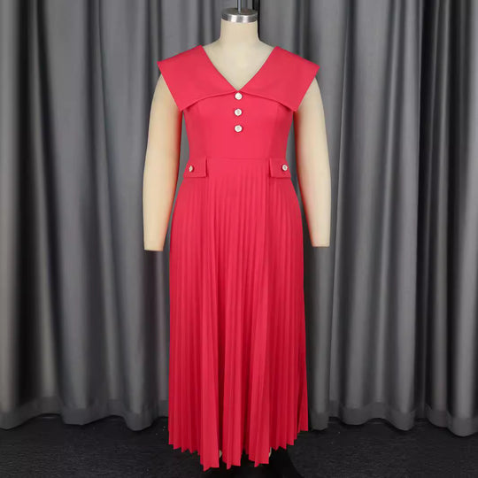 Damen plissiertes Maxikleid mit eleganten Knopfdetails R&B