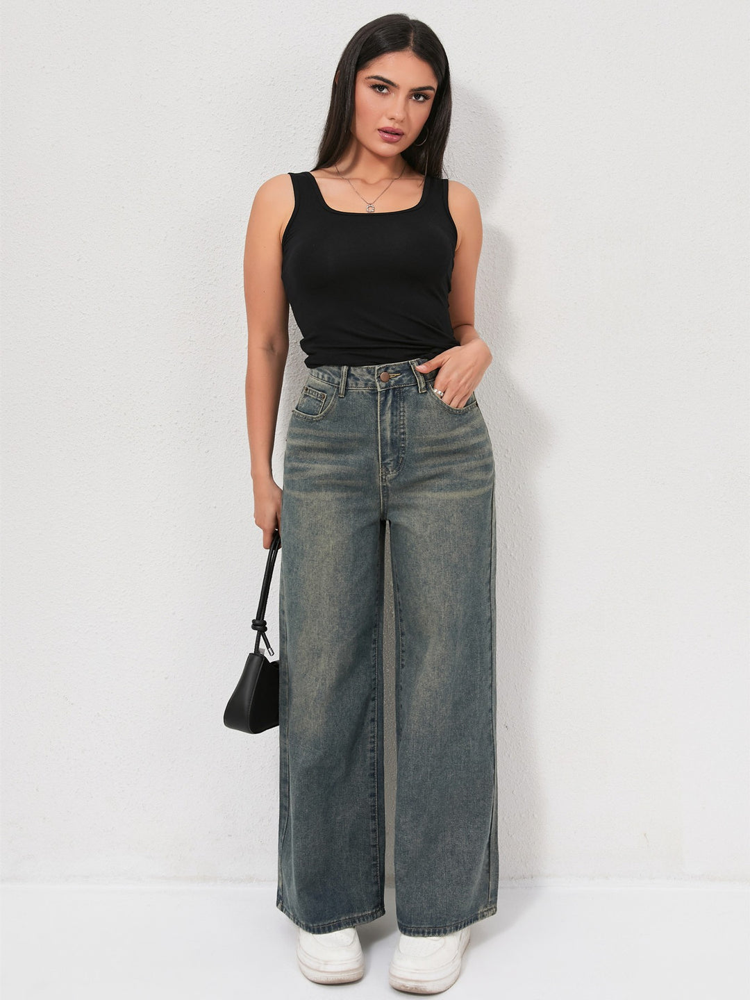 Damen Weite Jeans mit hohem Bund und eleganter Beinform R&B