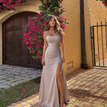 Damen Maxikleid mit hohem Schlitz und spaghetti-Trägern R&B
