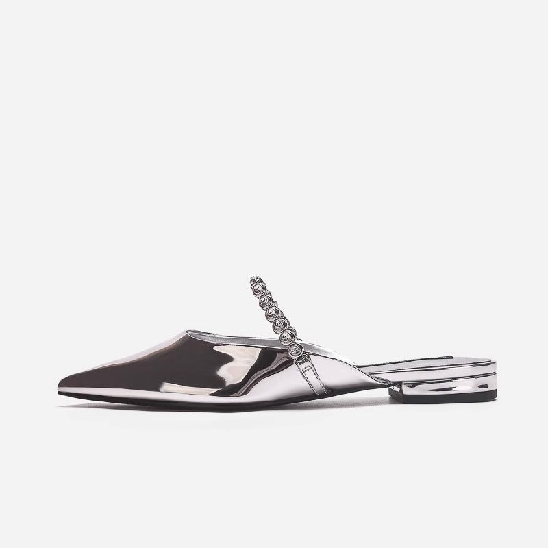 Damen Elegante Sling-Pantoletten mit Funktionskette und spitzem Design R&B